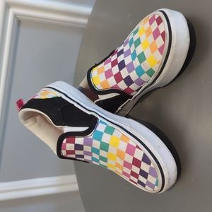Vans Kids Asher Slip On Sneaker Rainbow Checker Size 12